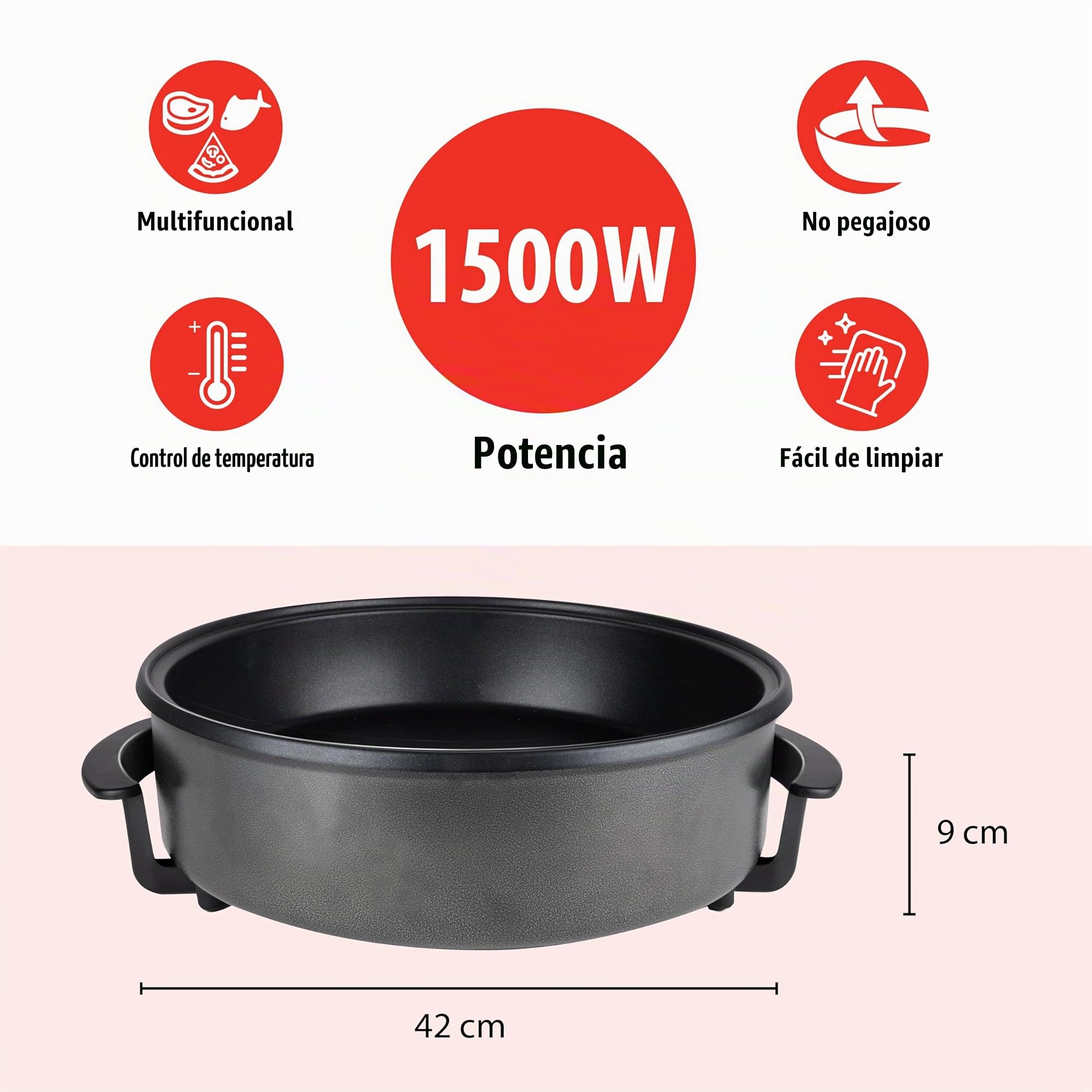 Alpina - Sartén multicocina eléctrica con termostato (42 cm de diámetro, 1500 W)