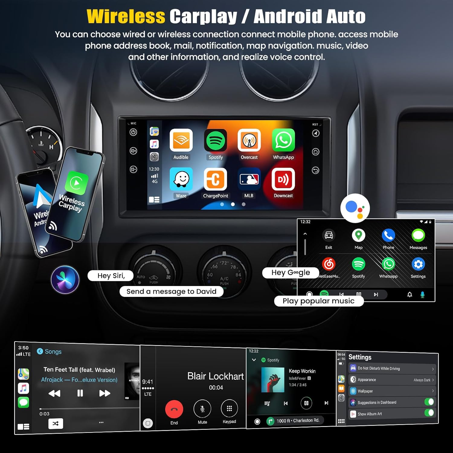 4G+64G Car Radio Stereo for Jeep Wrangler JK 2007-2018,Compass Patriot Dodge RAM 1500/2500 2009-2012,7'' Touchscreen Car Radio with Carplay&Android Auto,WiFi/GPS,Bluetooth,FM/RDS+Backup Camera