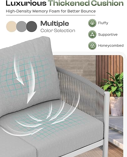 Miniatura 6 de Juego de muebles de aluminio para patio al aire libre con mesa de centro de doble capa, juegos de conversación de patio modernos de 4 piezas con