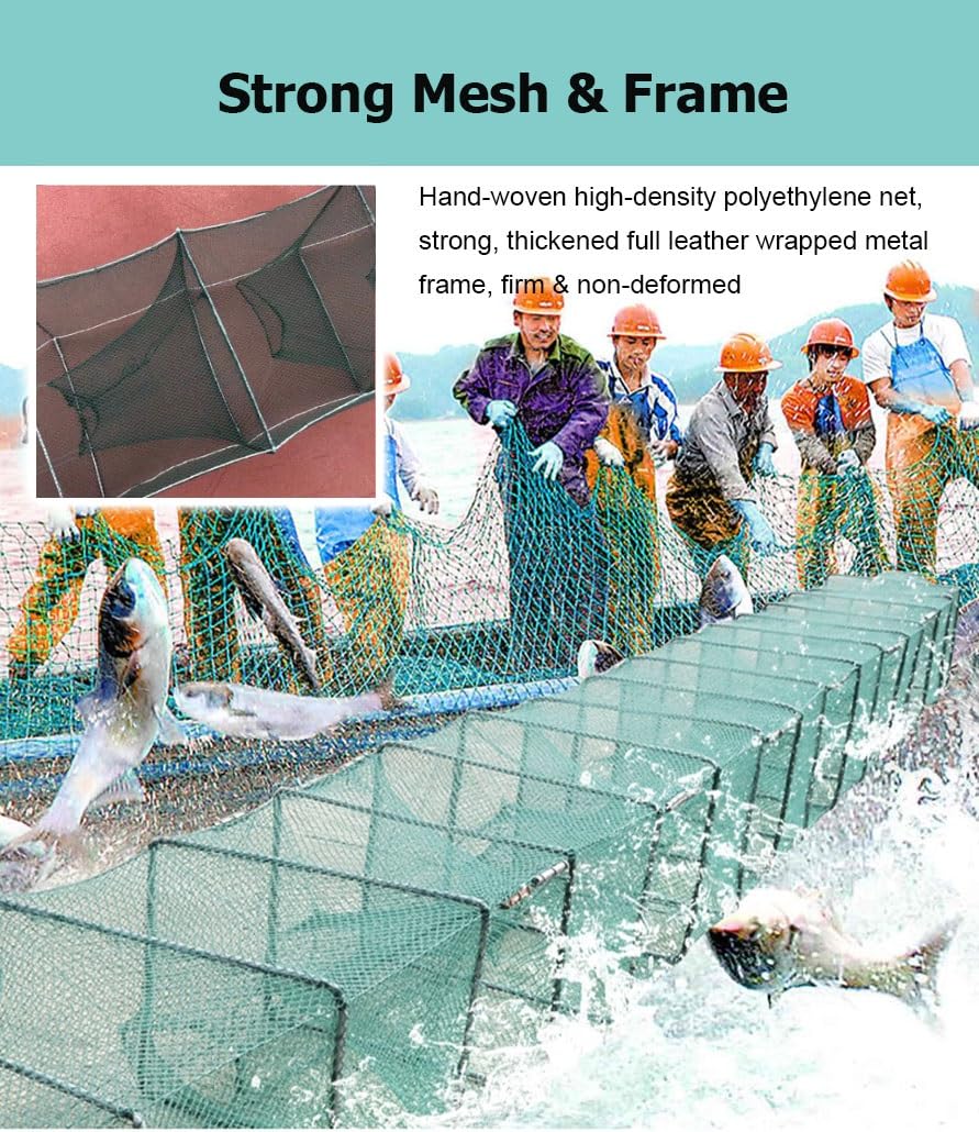 Trampa de Cebo Plegable for camarones y cangrejos de 7,9 a 52,5 pies de Largo, Red de Pesca en Agua Salada, Captura automáticamente más Peces fácilmente