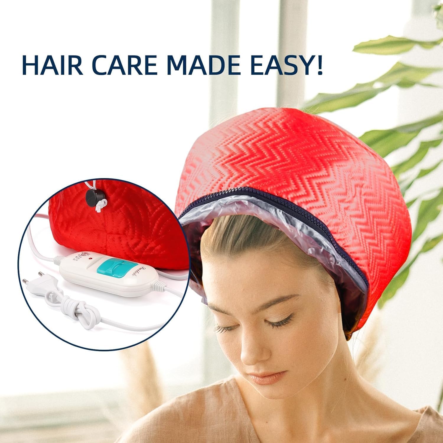 Electric Hair Steamer Cap with 2 Mode Temperature Control, Removable Washable Thermal Hair Cap for Hair Spa at Home (Red)