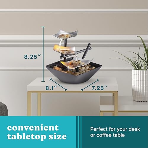 Miniatura 9 de Fuente de plata, iluminada, de relajación con piedras naturales, por HoMedics WFL-SLVS Envirascape