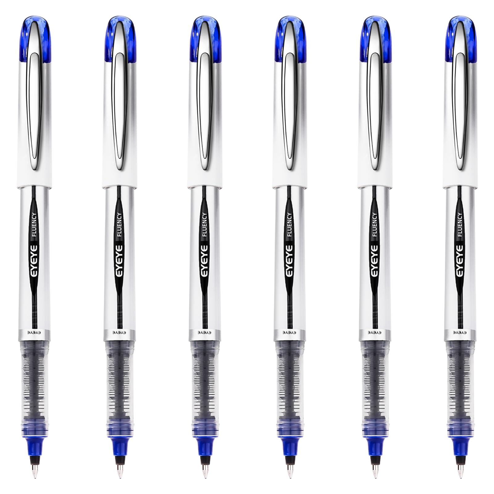 EYEYE Blue Rollerball Pens 0.7mm, 6 Pack Medium Point Roller Ball Pen Quick Dry, Liquid Ink Pen Fine Point Smooth Writing Pens for Journaling, Note