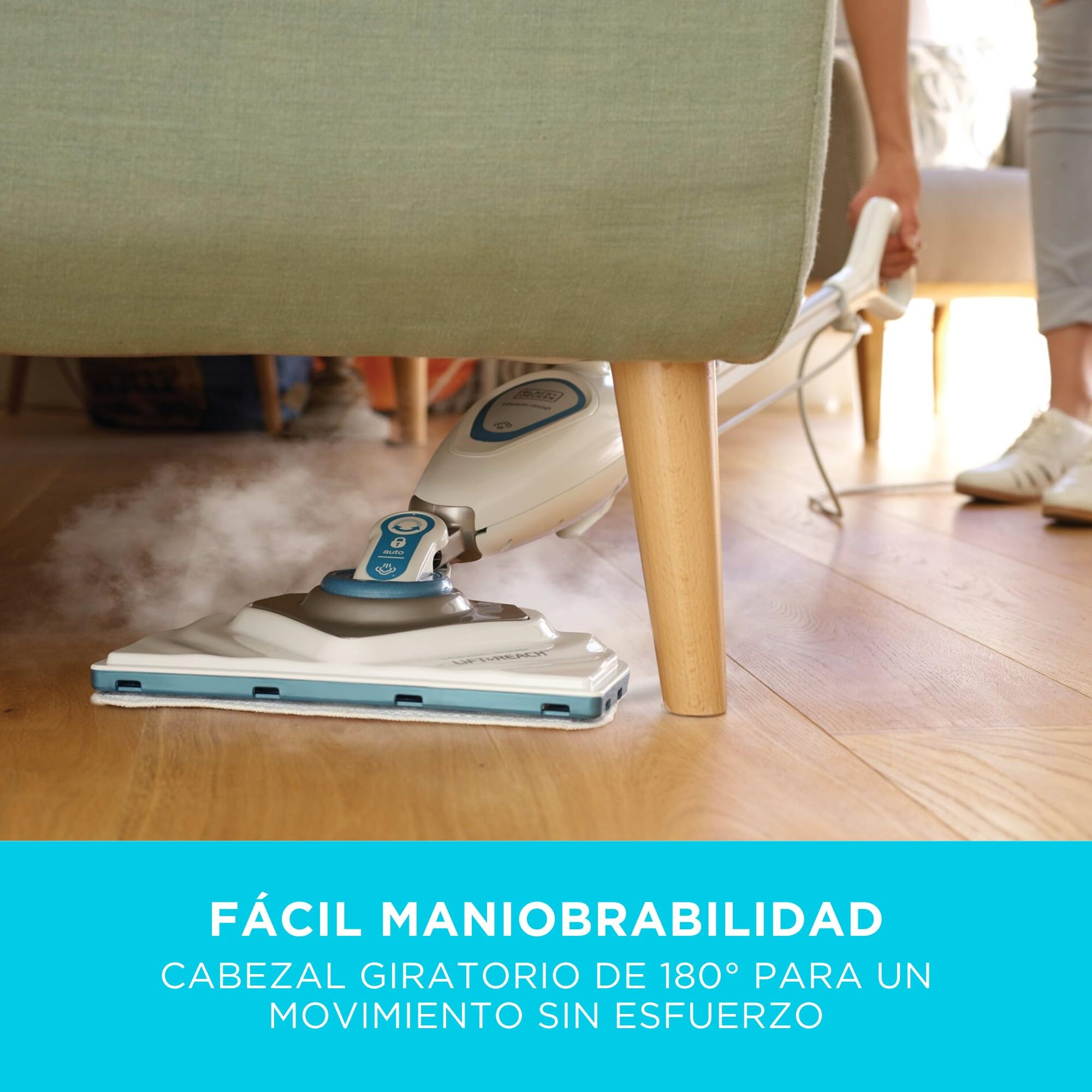 BLACK+DECKER Mopa a Vapor 1600W con 2 almohadillas, FSM1616-QS