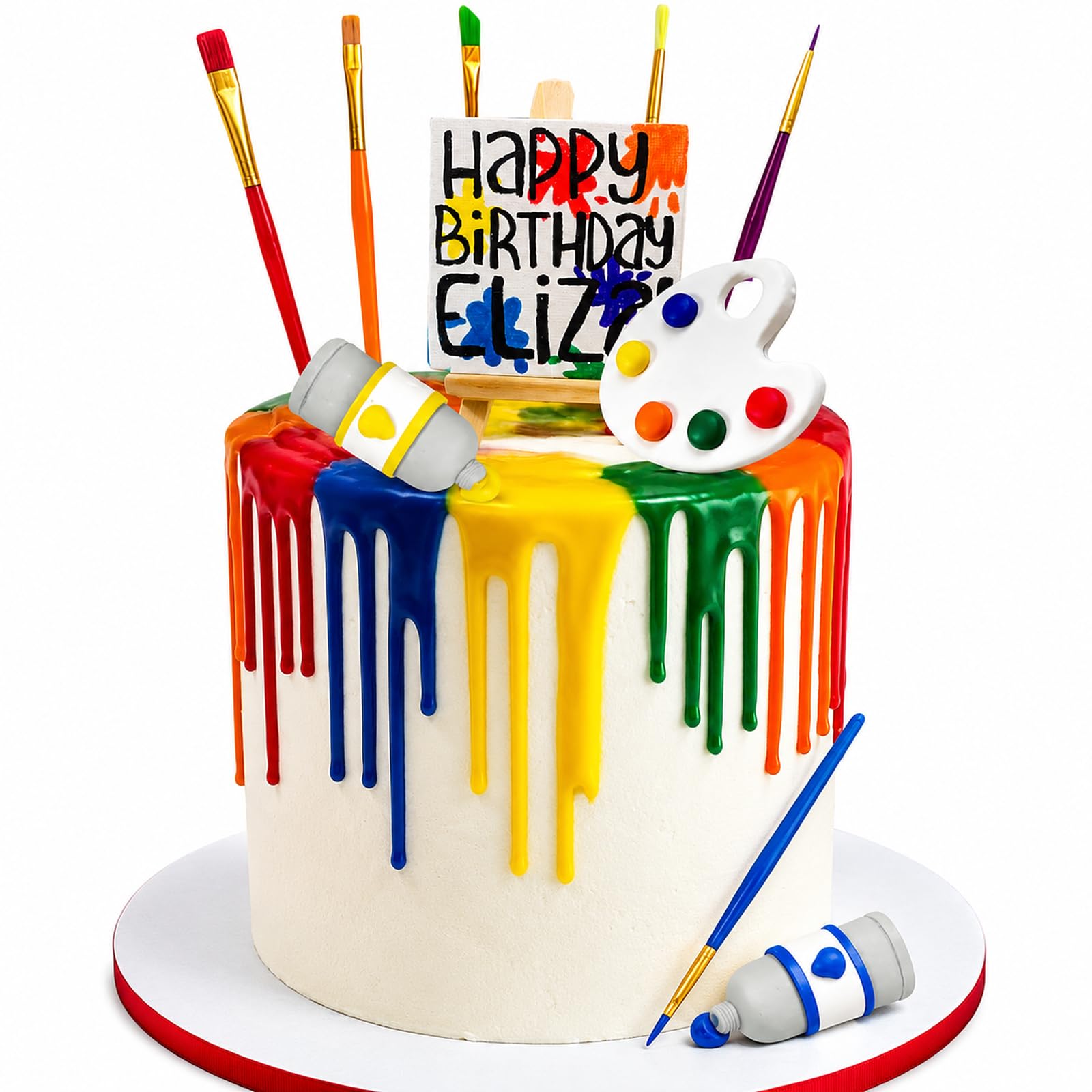 Art Paint Cake Toppers, Qoadwem Art Painting Cake Toppers Paint Cake Decorations With Paint Pen Pigment Plate Palette For Kids Birthday Artist Themed Cake Decor