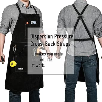 LeaSeek Leather Welding Apron, Heat & Flame-Resistant, 6 Pockets