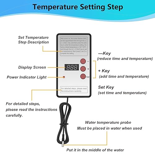 Miniatura 8 de Calentador de piscina de 1500 W para piscina inflable sobre el suelo, calentador de agua de inmersión para bañera con control termostático e