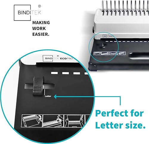 Miniatura 3 de Binditek Máquina de encuadernación de peine, 19 agujeros, 450 hojas, máquina de encuadernación con kit de iniciación, 100 peines de encuadernación