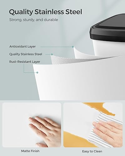 Miniatura 7 de SONGMICS - Basurero de cocina de acero inoxidable de 18 galones, con tapa que se mantiene abierta y pedal de pie, cierre suave, alto, grande y