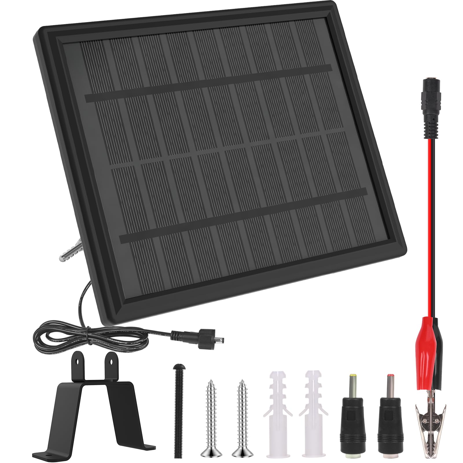 6V Solar Panel for Deer Feeders 4.5W High-Efficiency – Solar Charger & Battery Maintainer with Bracket, Alligator Clips & DC Connectors for Trail