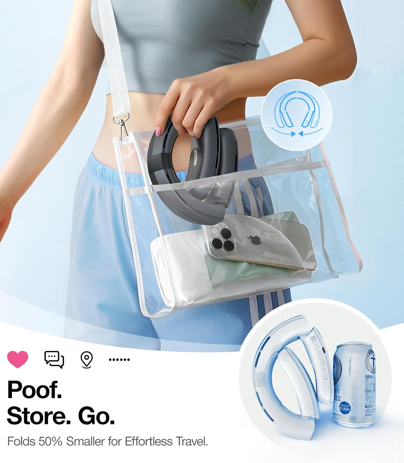 TORRAS LiTE Neck Fan, Industry’s Strongest Wind Power, Portable Neck Fan with 14H Battery, 360° Cooling Neck Fan, Lightweight & Foldable Neck Fans for Outdoor, Travel, Gifts for Man, Women, Blue