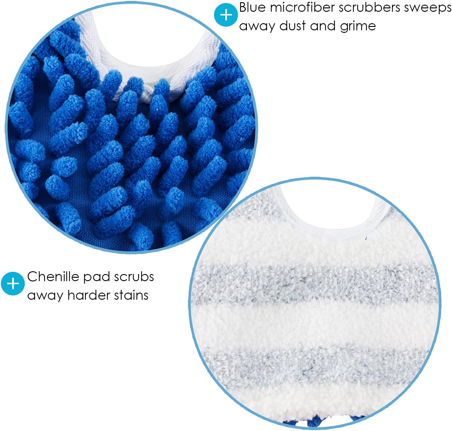 Houseables Flip Mop Refills, Replacement Pads, 3 Pack, White, Blue, Dual-Action Microfiber Head Floor Mops, Dry/Wet, Machine Washable, Double Sided Velcro Flat Sponge, All Surface Cleaning : Health & Household