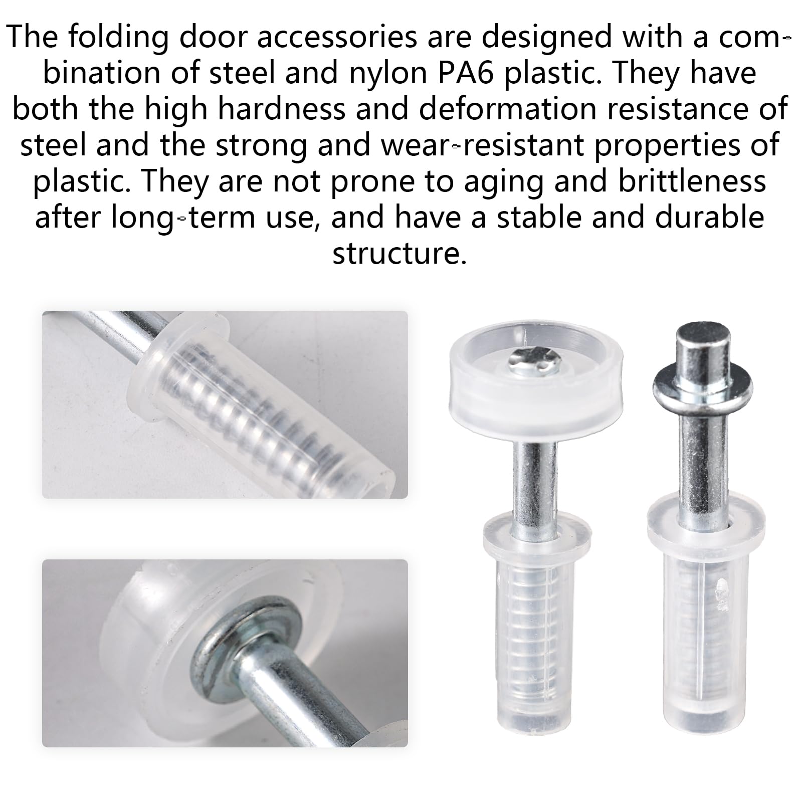 8 Pcs Bi-Fold Door Top Roller Guide Wheel and Top Pivot, Spring Loaded Bifold Closet Door Pivot Pin Folding Closet Repair Kit for Barn & Sliding & Cabinet Repair - Image 3