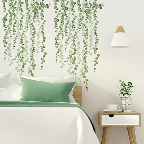 Miniatura 4 de Decoración de pared con diseño de hojas y flores de plantas verdes, decoración de pared, diseño de habitación, calcomanía mural (vid verde)