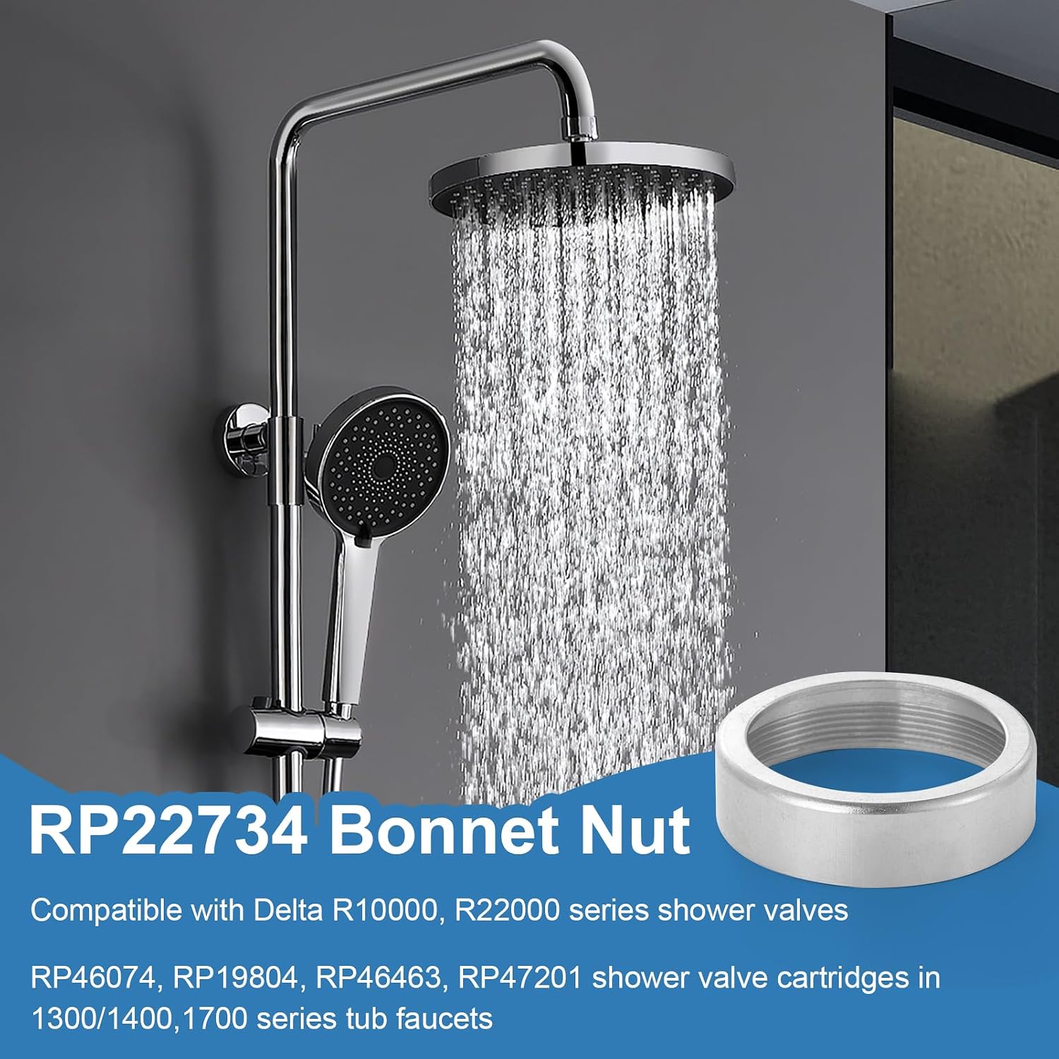 RP22734 Bonnet Nut Compatible with Delta R10000 and Single-Handle Shower Valves, RP22734 Valve Cover Nut