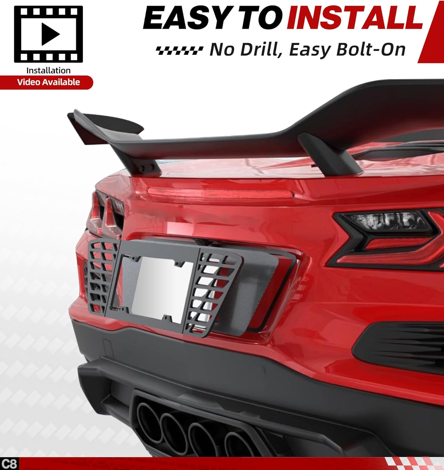 Aluminum C8 License Plate Frame Z06 E-Ray Fit for Corvette C8 Z06 E-Ray 2023-2025 Corvette License Plate Frame C8 Corvette Accessories Z06 E-Ray