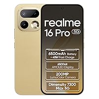 realme 16 Pro 5G Smartphone 8+256GB,Master Gold,MediaTek Dimensity 7300 Max,6.78" 144Hz AMOLED,200MP OIS rear camera,50MP front selfie,6500mAh battery,80W ultra charge,NFC,eSIM,IP69