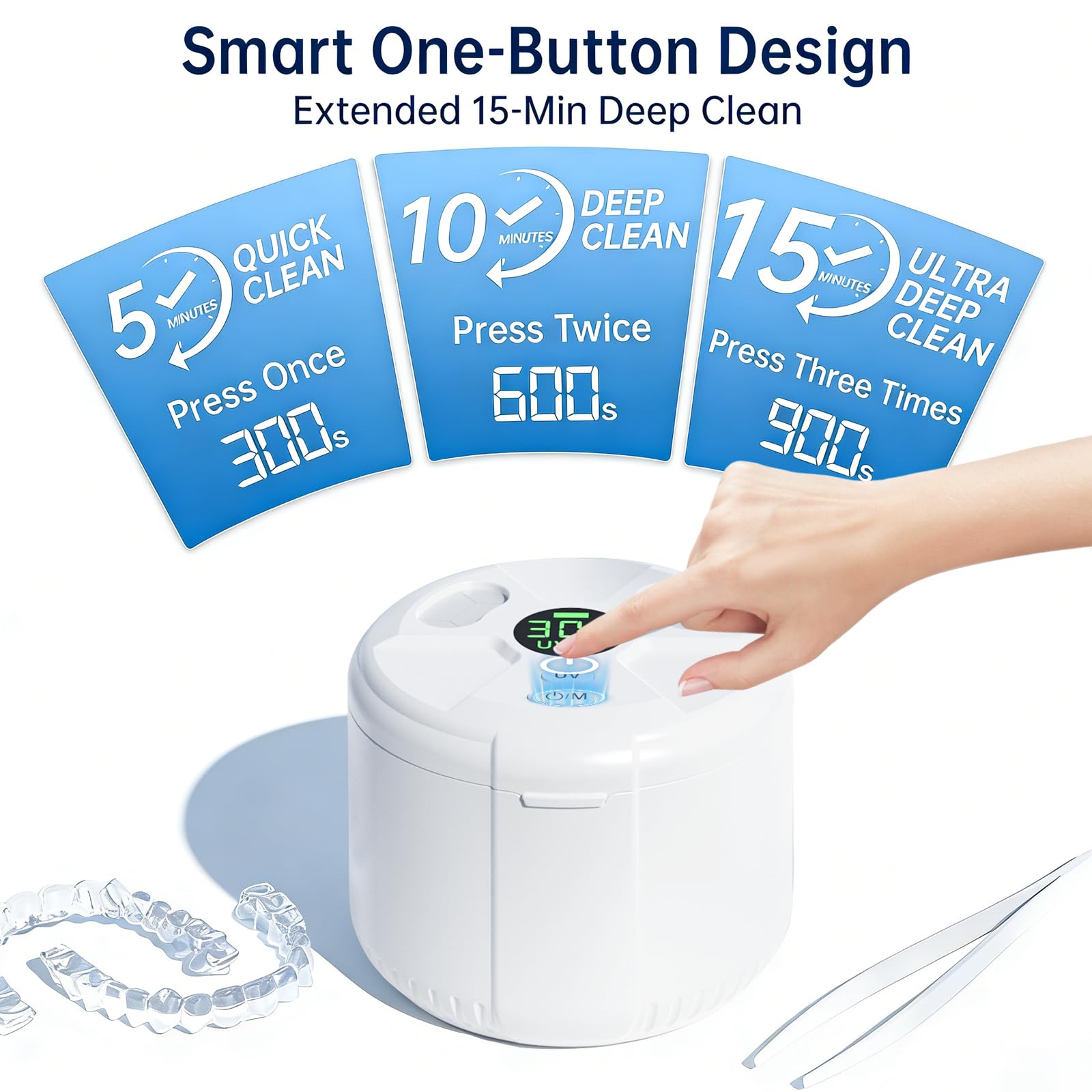 Máquina limpiadora de retenedores ultrasónicos, cápsula de limpieza dental de 45 kHz con temporizador digital para prótesis, protectores bucales, protectores nocturnos, alineadores, cepillo de dientes