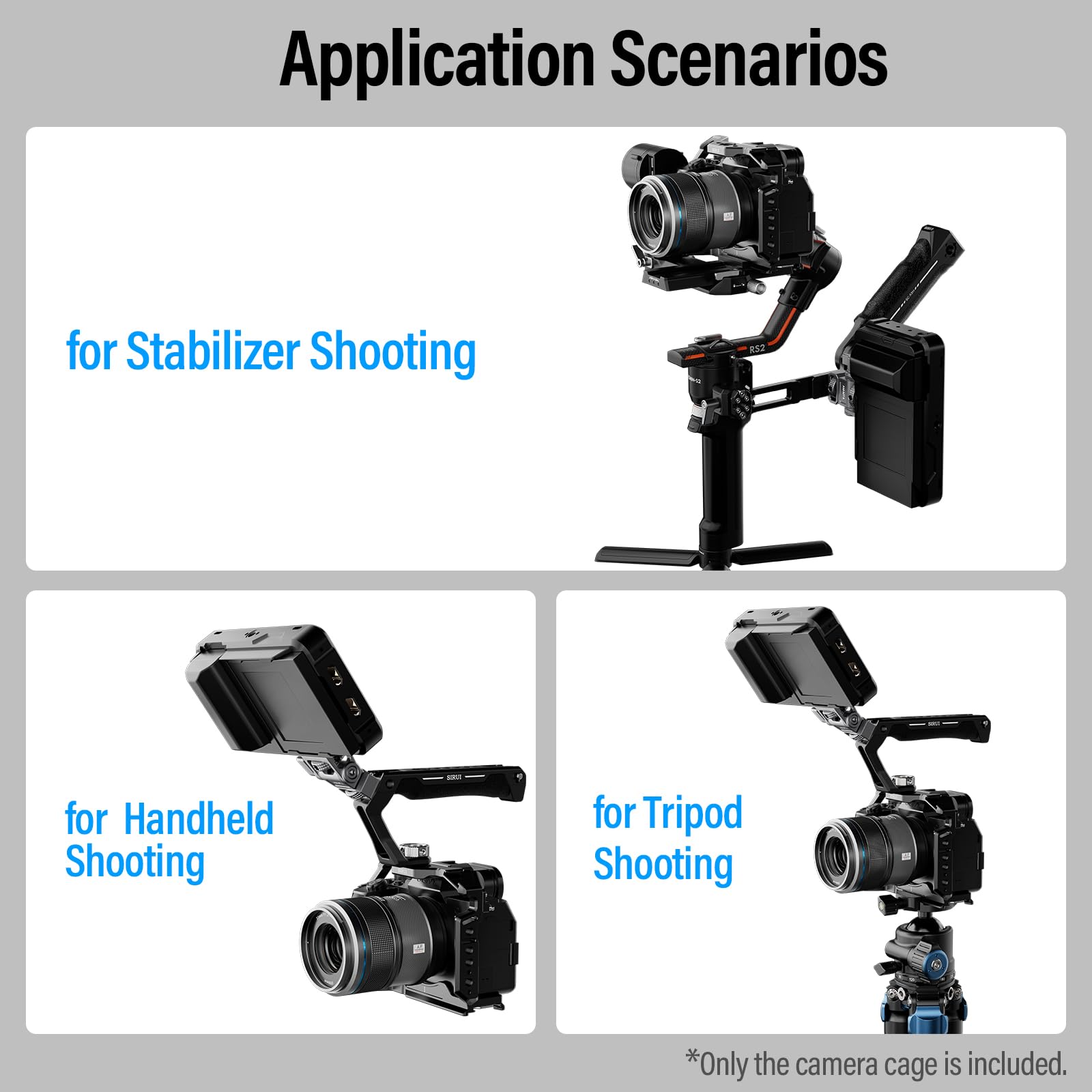 SIRUI Gabbia per Fotocamera Alpha 7R V, Alpha 7 IV, Alpha 7R IV, Alpha 7 S III, Alpha 1 con Piastra QR 2 in 1 per Arca, Gabbia Fotografica Completa con Manfrotto Buit-in Arca-Type Base, AM-A7-CT