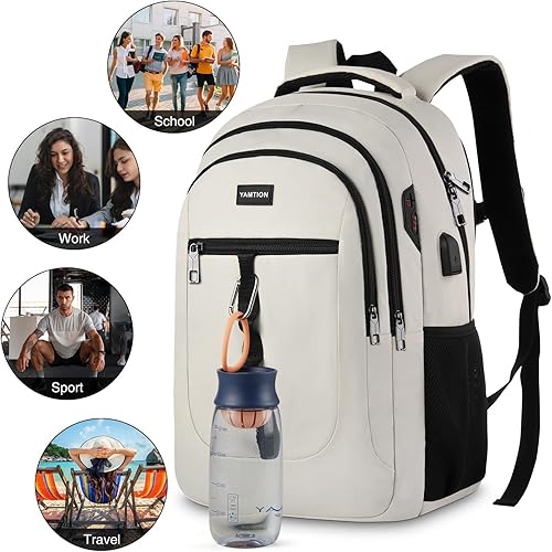 Miniatura 7 de YAMTION Mochila de 17 pulgadas para hombres y mujeres, mochila para laptop con USB para estudiantes universitarios, trabajo y negocios