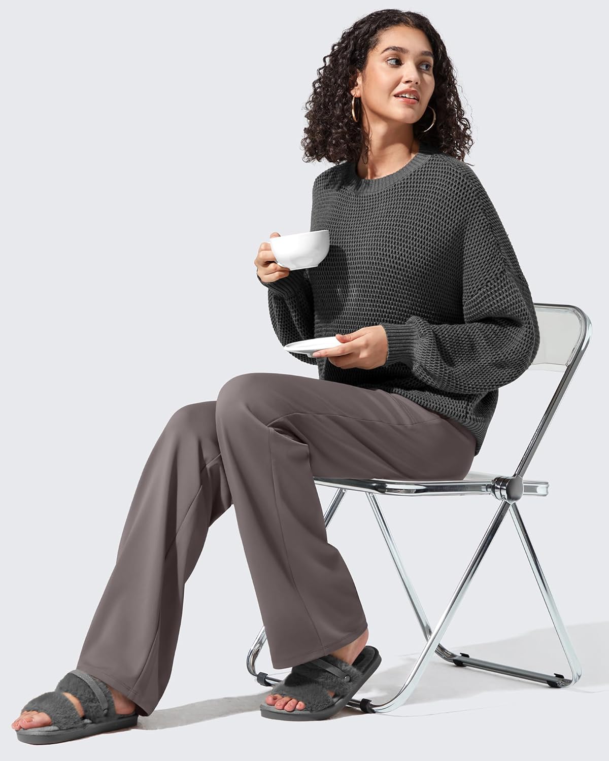 G4Free Women Fleece Lined Pants with Pockets Wide Leg Winter Thermal Work Trousers Dressy Casual Petite/Regular/Tall - Image 5