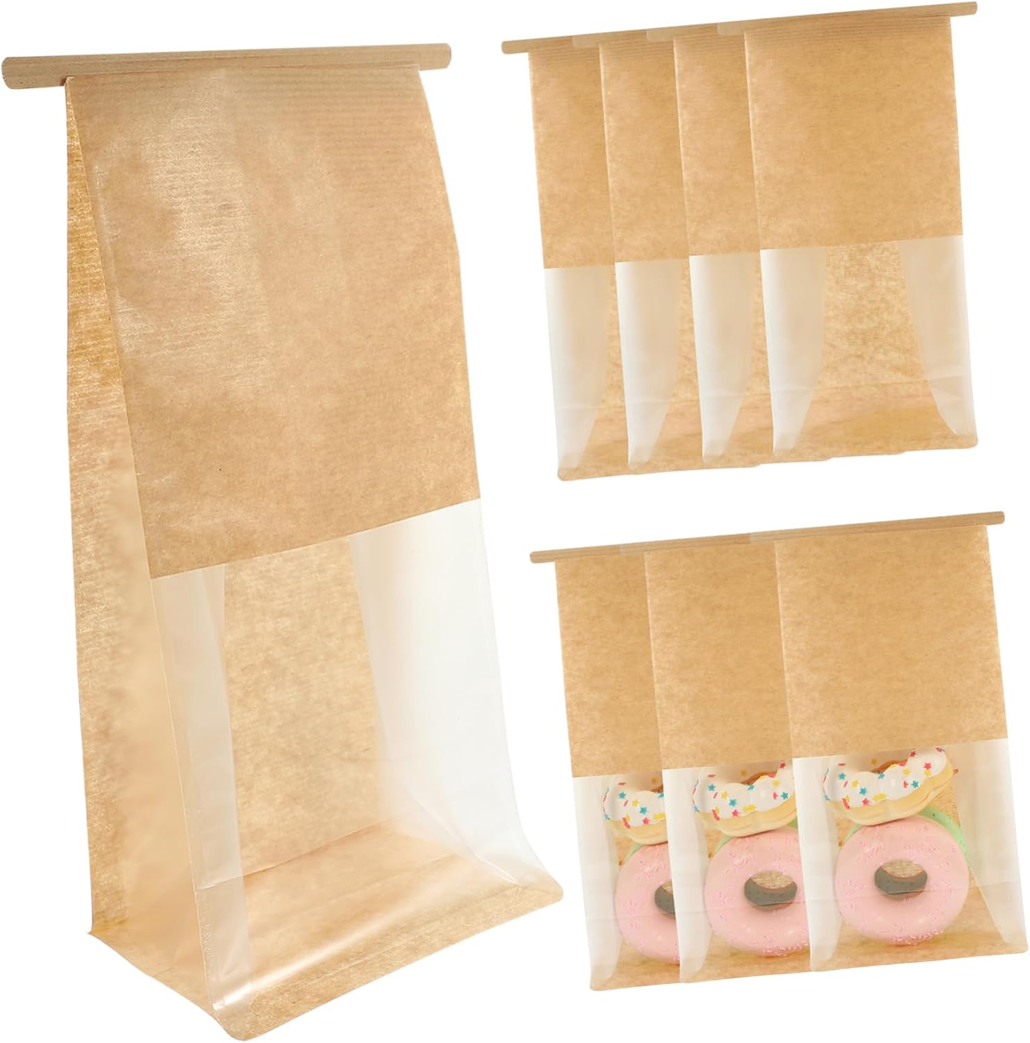 50pcs Paper Bread Bags Snack Wrapping Bags with Window Homemade Bread Packaging Reusable Tear-resistant