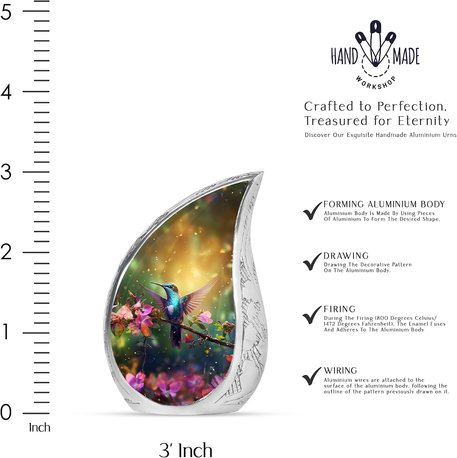 Humming Birds Urn - Tear Drop Urns for Ashes - Cremation Urns for Ashes - Urns for Human Ashes Adult Female - Cremation Urns for Men (3 inch Pack of 1)