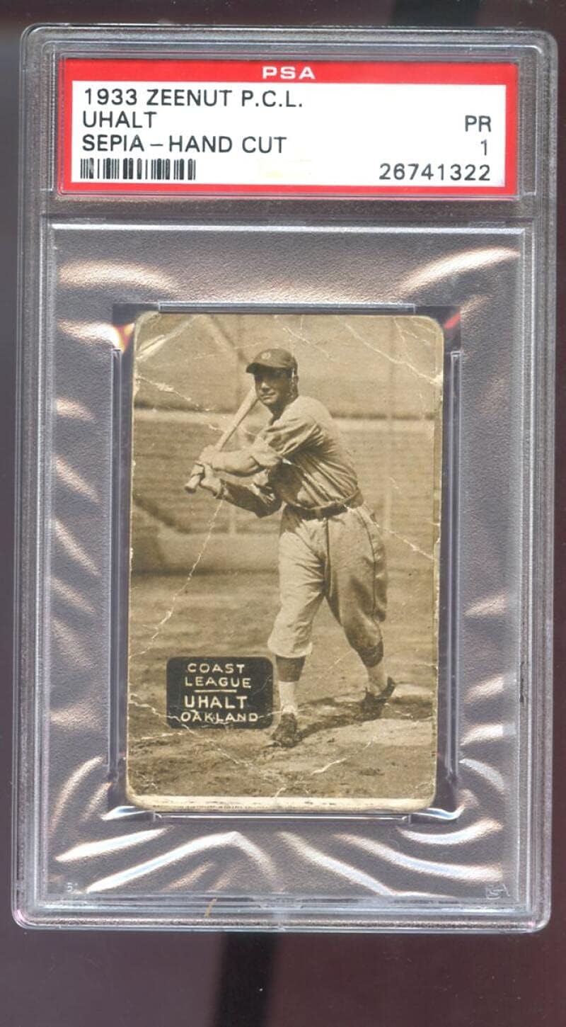 1933 Zeenut Zeenuts Sepia Frenchy Uhalt PSA 1 Graded Baseball Card Pacific Coast League PCL P.C.L. 1934 1935 Oakland Oaks