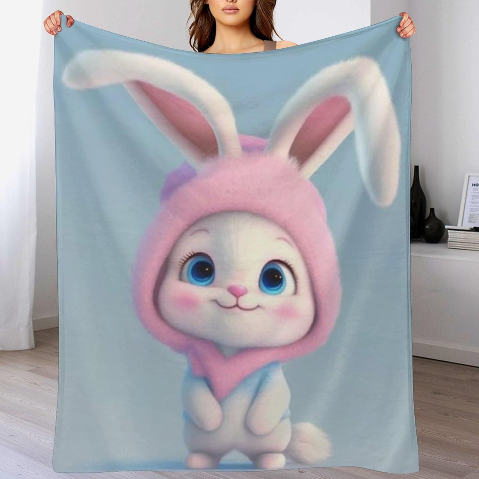 Plaid douillet pour le lit et canapé couverture en lapin mignon voyage extérieur