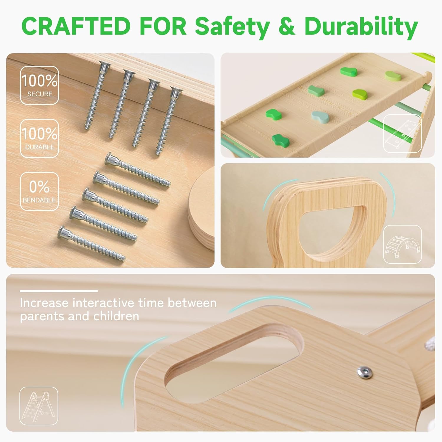 Large pikler Triangle Set with Cushion，7 in 1 Foldable Baby Jungle Gym with Ramp & Arch，Wooden Montessori Toddler Climbing Toys Indoor for Toddlers 1-6 Year Old (Green)