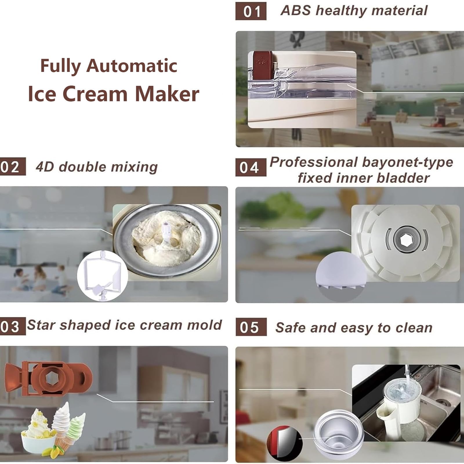 Gelatiere, Mini Macchina per Gelato Soft Completamente Automatica alla Frutta, Facile da Usare, Ideale per Preparare Un Sano Sorbetto Soft, 220 V