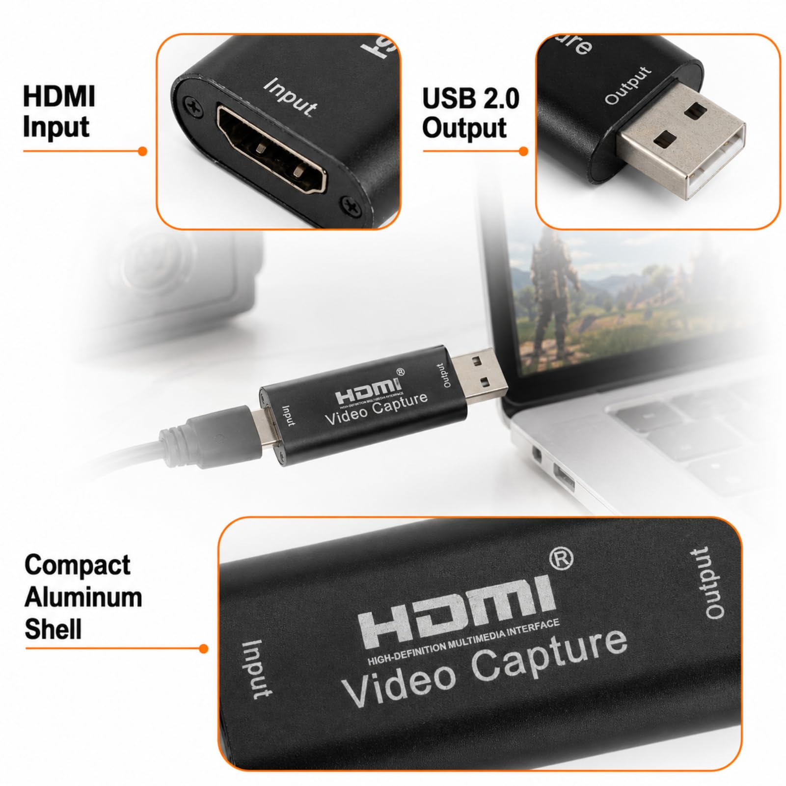 Adaptador HDMI para tarjeta de captura de audio y vídeo de alta definición, tarjeta hdmiUSB cautiva portátil 1080p, adaptador HDMI Tarjetas de captura de audio y vídeo para transmisión en directo
