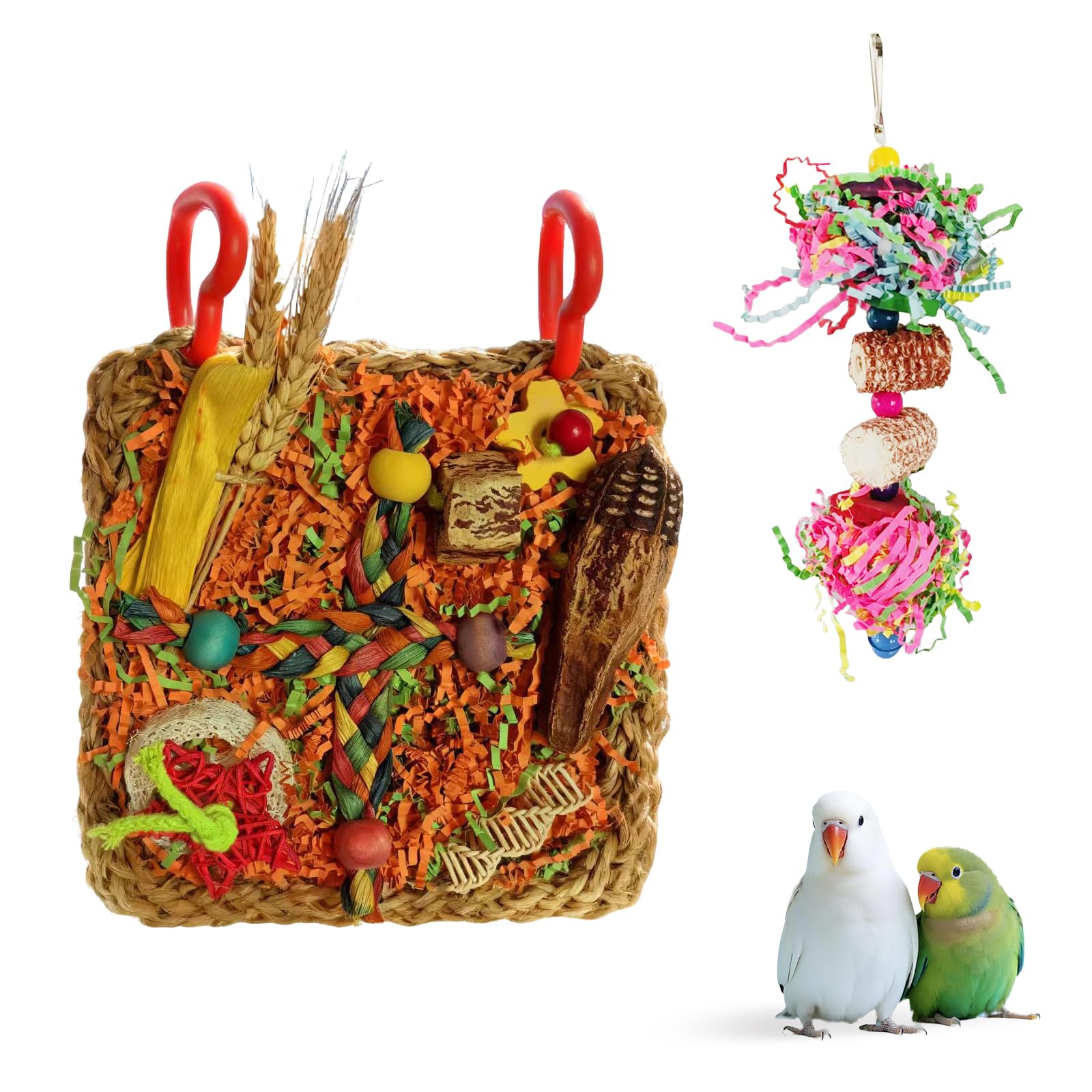 Szzhantuo 2Pcs Parrot Toys, Natural Shredding Foraging Toys for Caged Birds