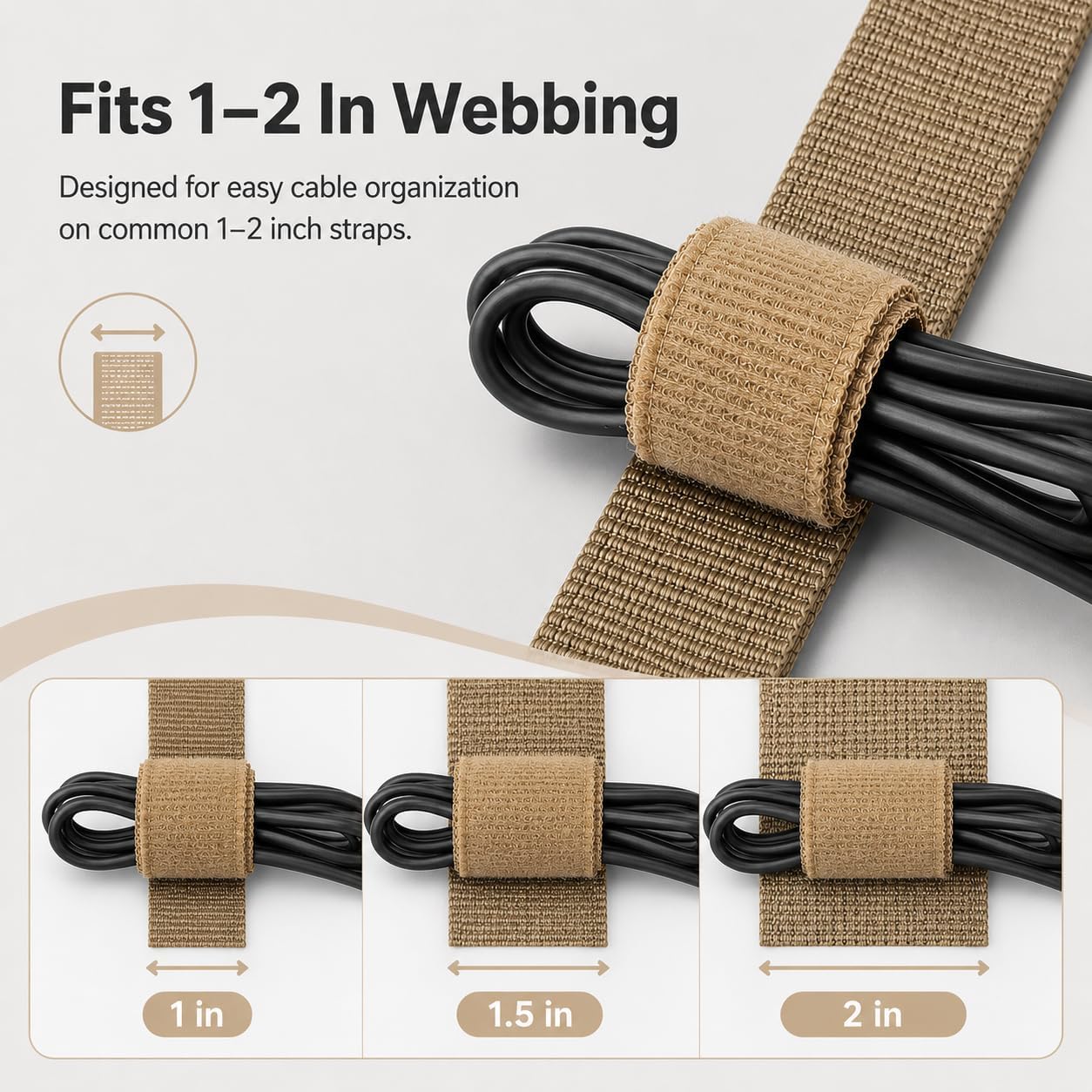 Cable Management Straps Hook and Loop Cord Organizer Ties, Tan image 3