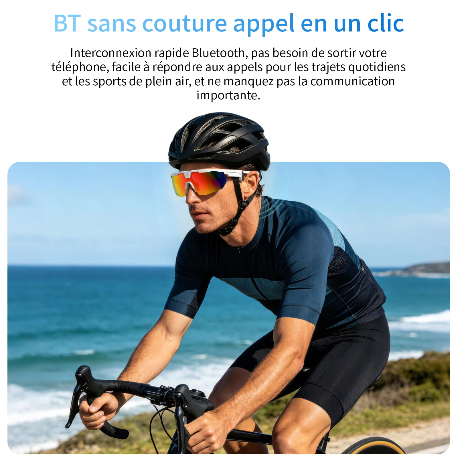 LOKMAT AI Lunettes intelligentes avec caméra, lunettes de soleil polarisées, étanches, anti-UV, anti-chocs, idéales pour le cyclisme et la randonnée - W640 Blanc