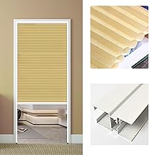 Persianas retráctiles de acordeón 65 % opacas, tela celular deslizante para ventanas y puertas, instalación sin taladro, color amarillo, 60 x 180 cm