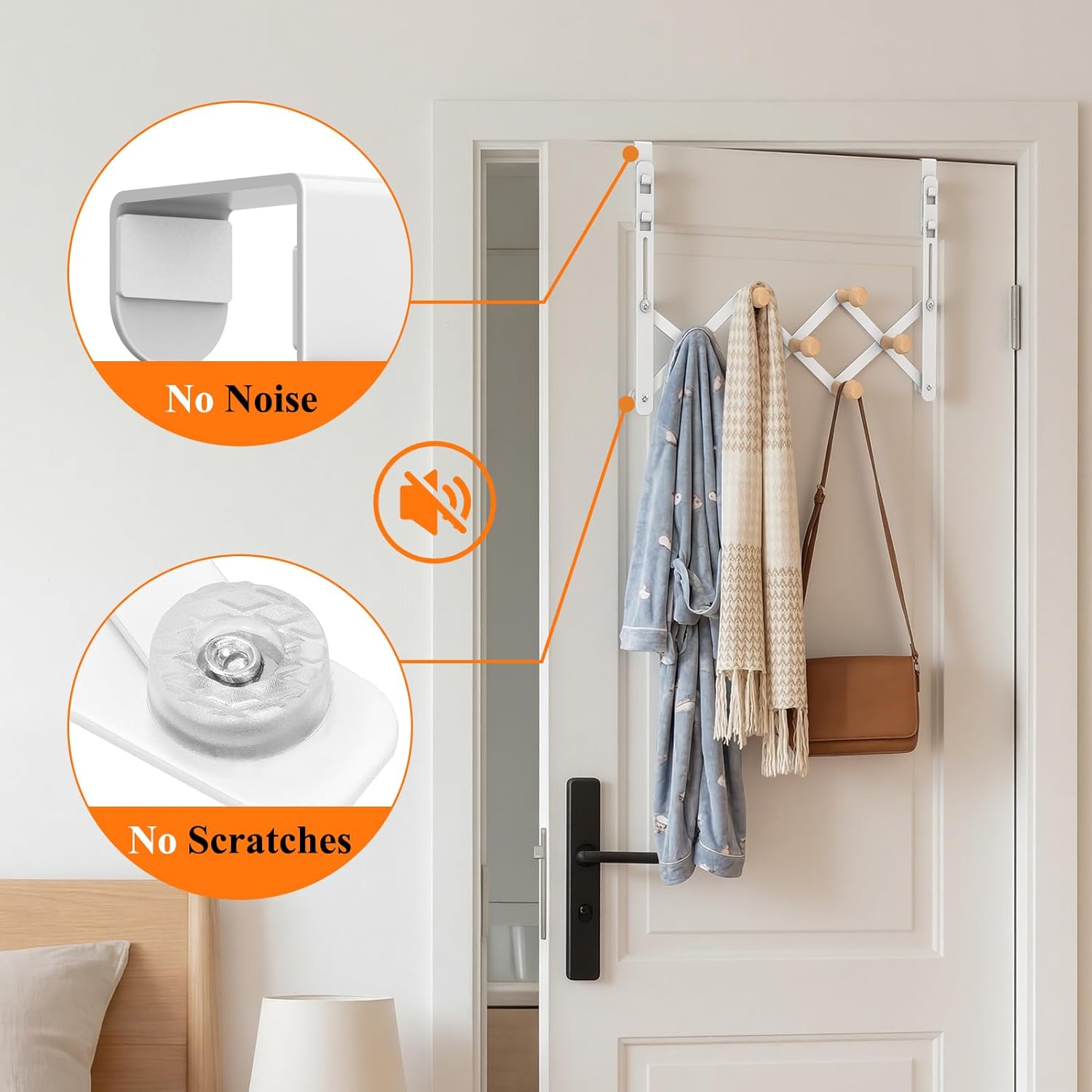 FYY Over The Door Hooks, Door Hanger Towel Rack Organizer, Collapsible No Drill Holder, Heavy Duty Easy to Install, Pads and Wooden Knobs, No-Scratch for Bathroom Clothes Coat Travel, Fit 1-3/4"