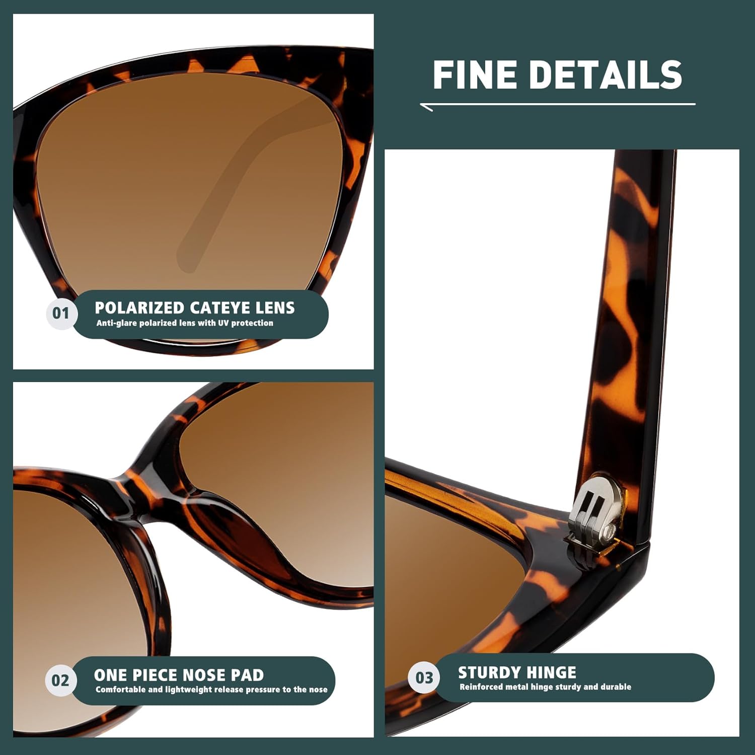 WOWSUN Large Polarized Cat Eye Sunglasses for Women - Image 3