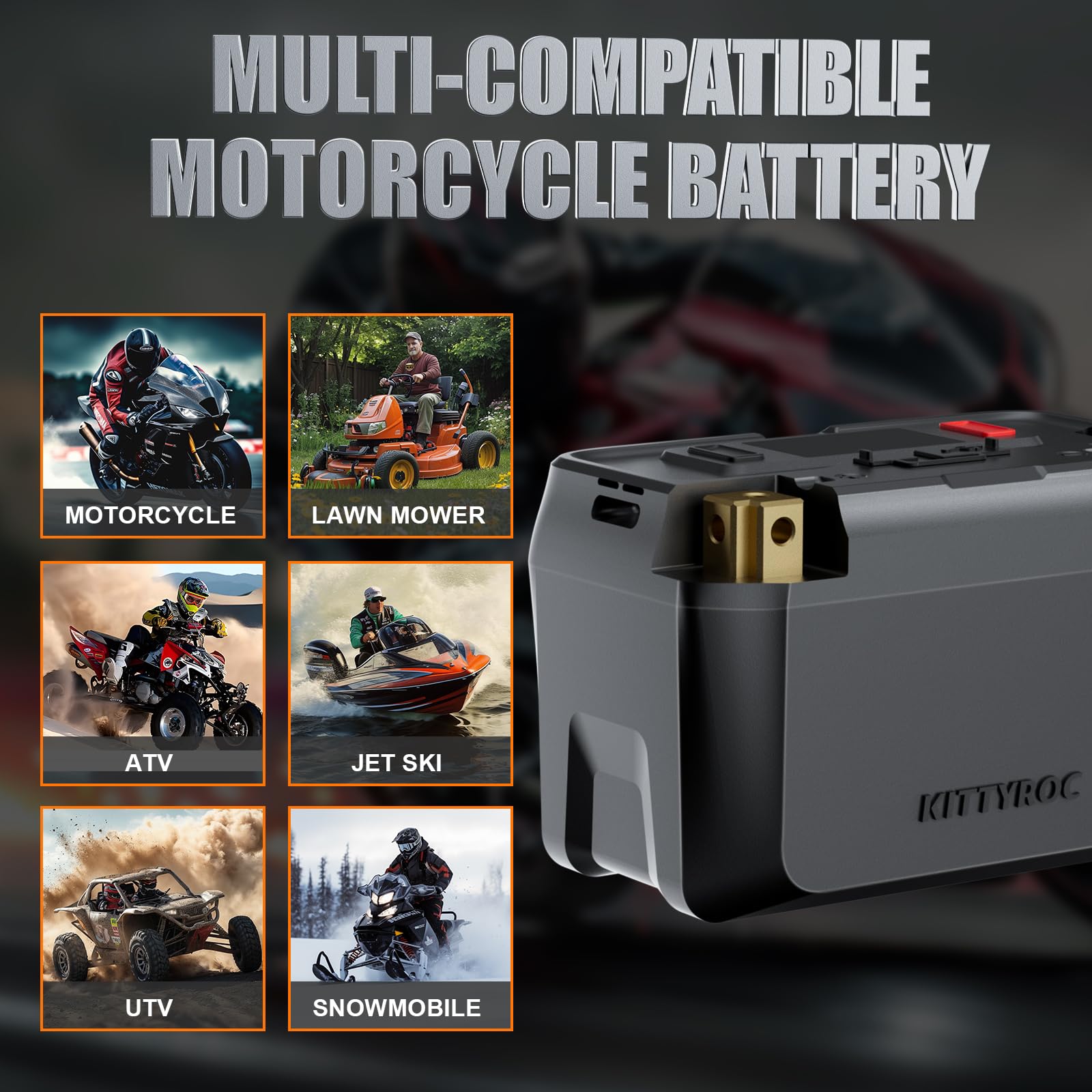 Lithium LiFePO4 Motorrad Akku, 12V 4Ah 500A Powersports Akku für ATV, UTV, Jet Ski, Vierrader, Quad, Reiten Rasenmäher, Traktor, Roller, PWC, Seadoo, Polaris und Generator