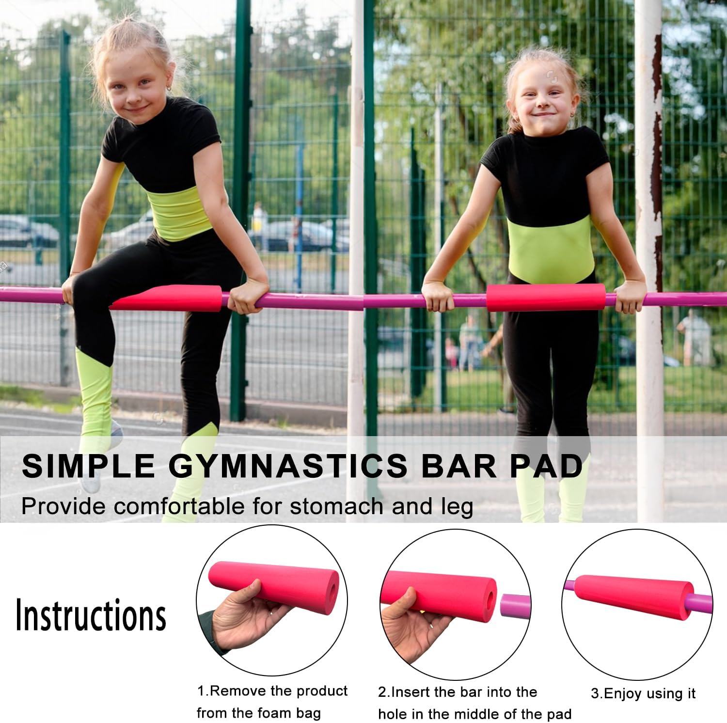 GLANT Gymnastics Bar for Kids 3-9, Foldable & Adjustable 32"-51", Supports 190Lbs with Pad&MAT, Easy to Assemble, Gymnastics Equipment for Indoor/Outdoor Training