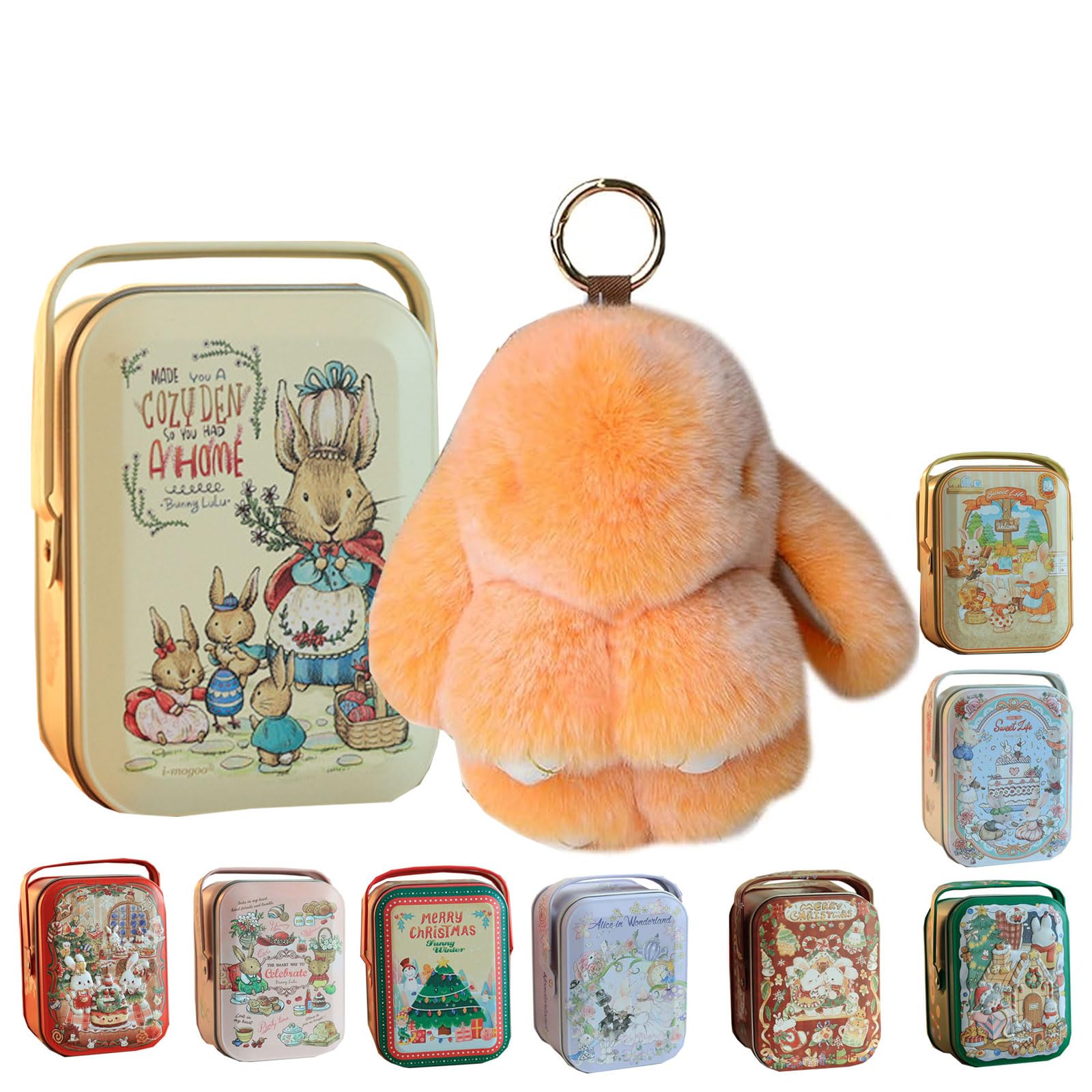MINGRI Soft Bunny Keychain with Tin,Cute Graduation Plush Gift Teacher Appreciation Keychain for Backpack,Bag Charm Key Chain