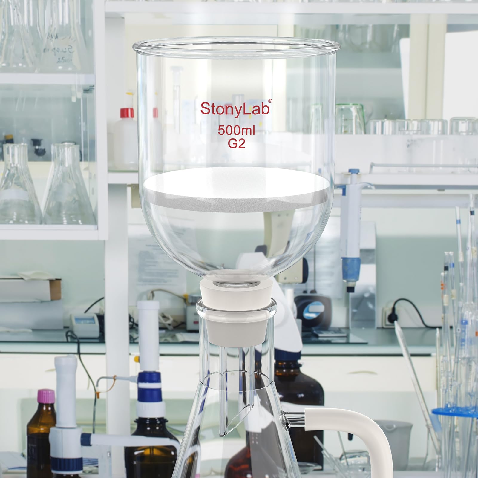 StonyLab Borosilicate Glass Embudo de filtración Buchner con Frit medio, Diámetro del disco de 30 mm, Profundidad de 90 mm, con junta interna cónica estándar 24/40-500ml