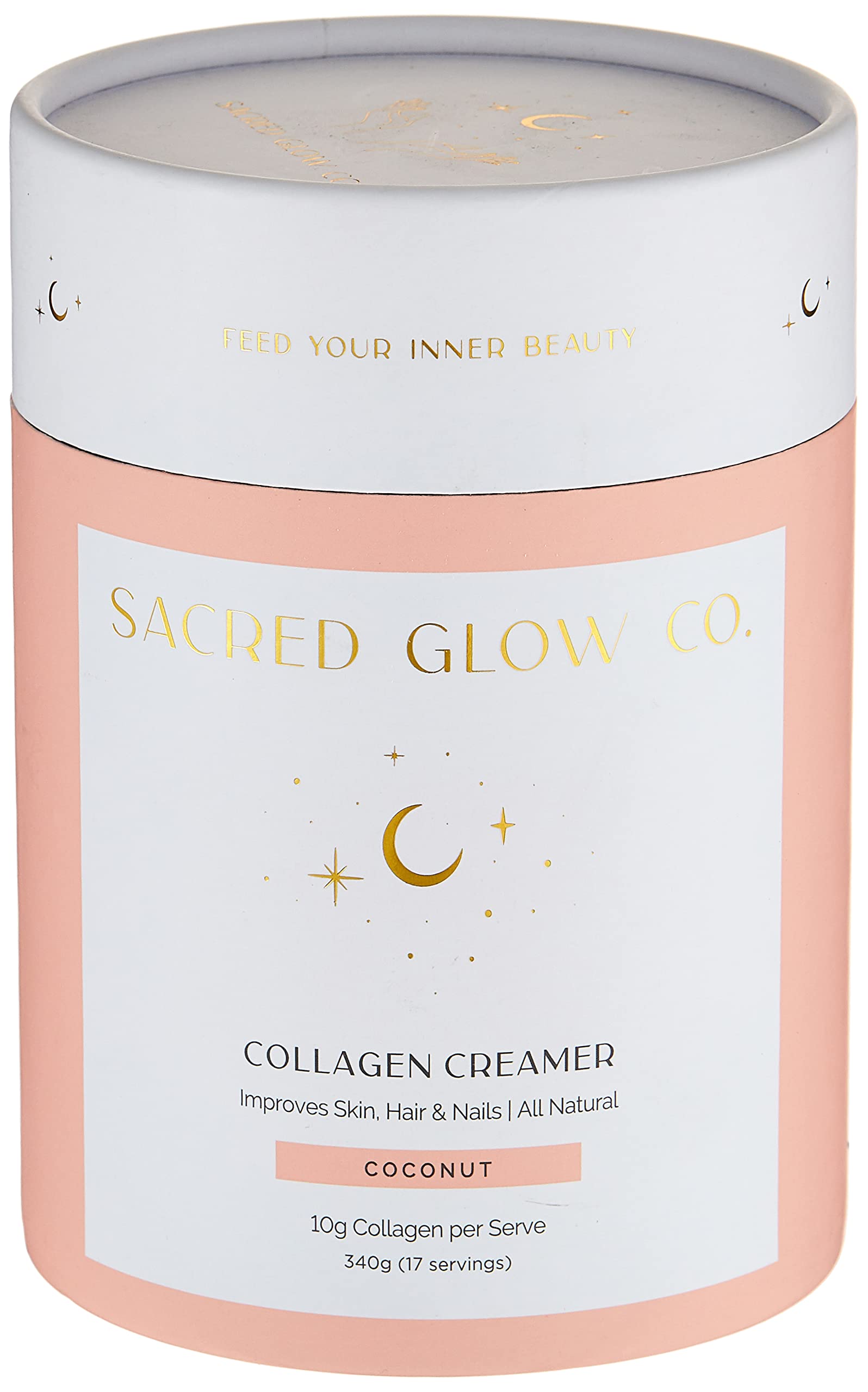 Sacred Glow Co.Collagen Creamer - Skin, Hair and Nail Beauty - Pure Grass Fed Bovine Collagen with New Zealand Grass Fed Milk Powder - 340g (17 servings) (Coconut)