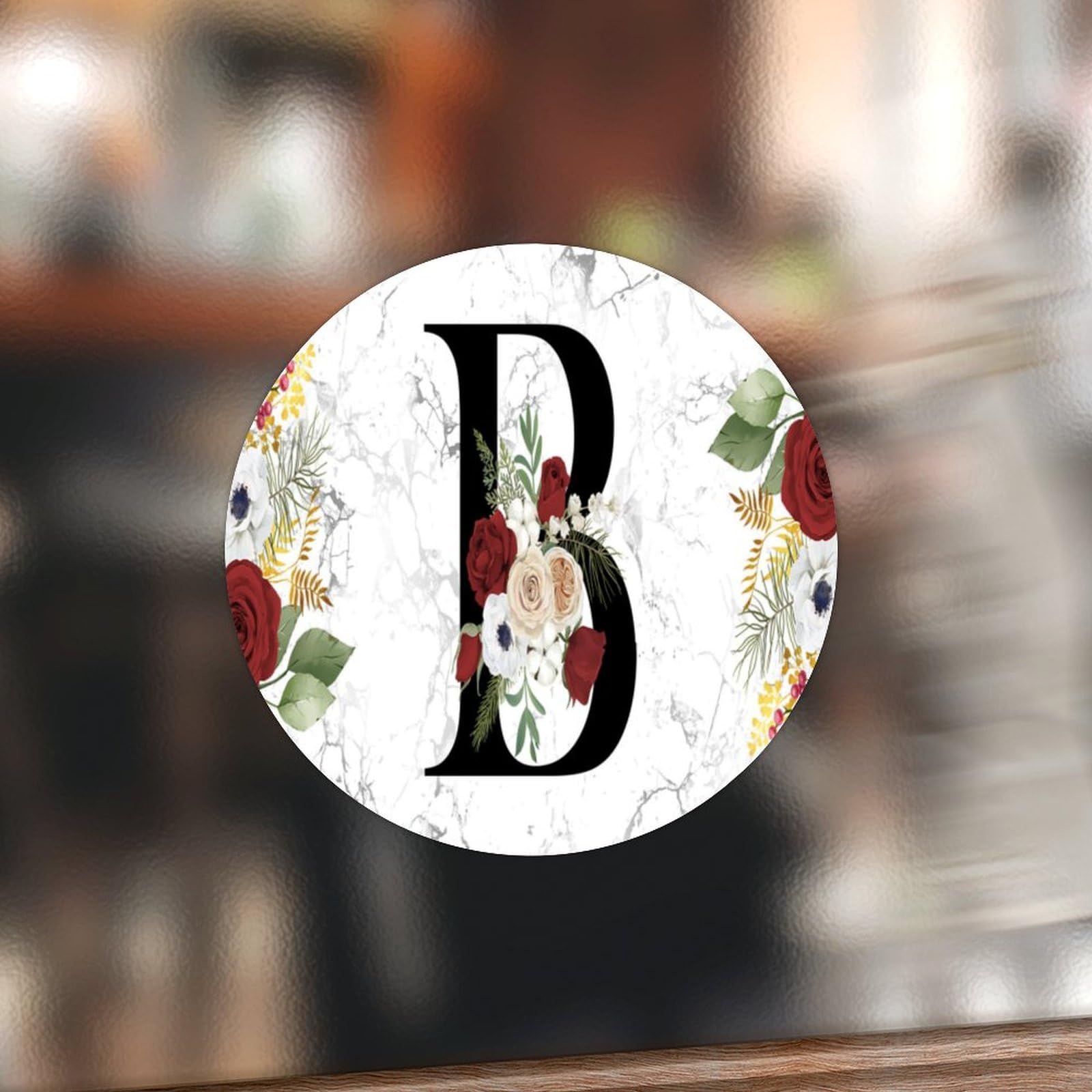 Swavecat Marble Rose Black Letter B Round Labels Initial Monogram with Flower Vinyl Round Label Personalized Initial Name Sticker for Office School Classroom Family 4inch 50PCS