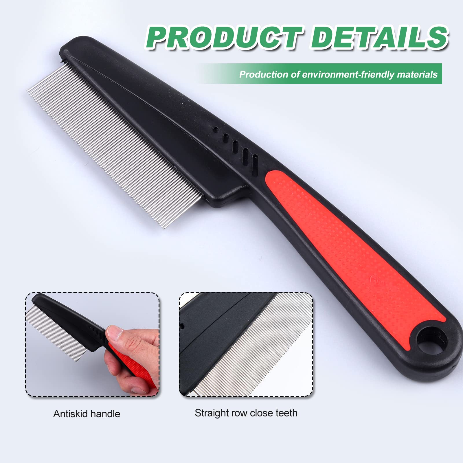 Lice Flea Comb Lot de 2 peignes anti-puces professionnels pour chiens et chats Peigne à poux Peigne à poussière Peigne à puces Peigne à dents grossières et fines en acier inoxydable