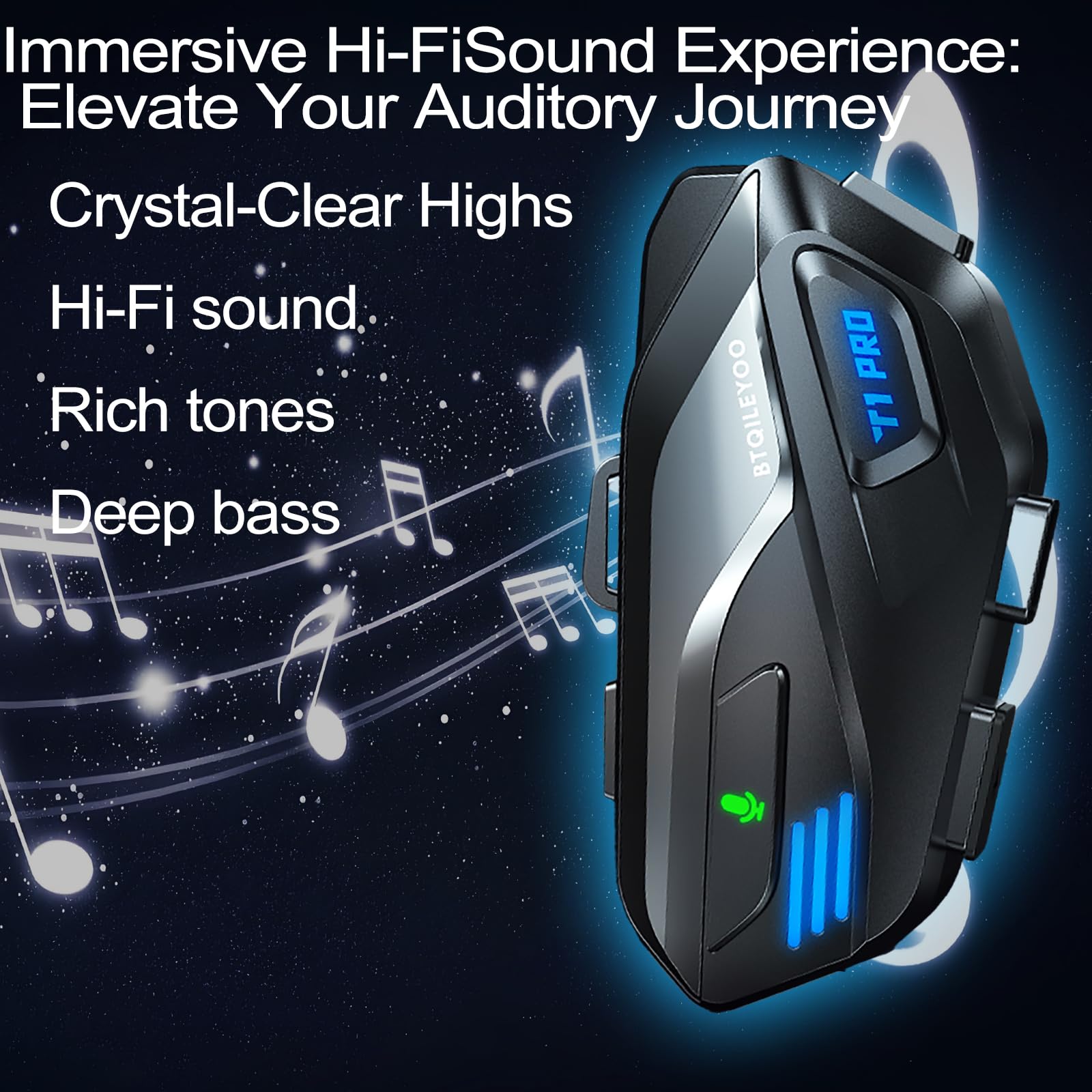 T1PRO - Cuffie Bluetooth 6.0 per moto, 40 ore di riproduzione, impermeabilità IPX67, connessione a doppio dispositivo, risposta automatica alle chiamate, suono HiFi con cancellazione del
