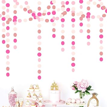 Valentines Day Party Decorations Pink-Red Heart-Garland and Hot-Pink Rose-Gold Party Decorations Garland