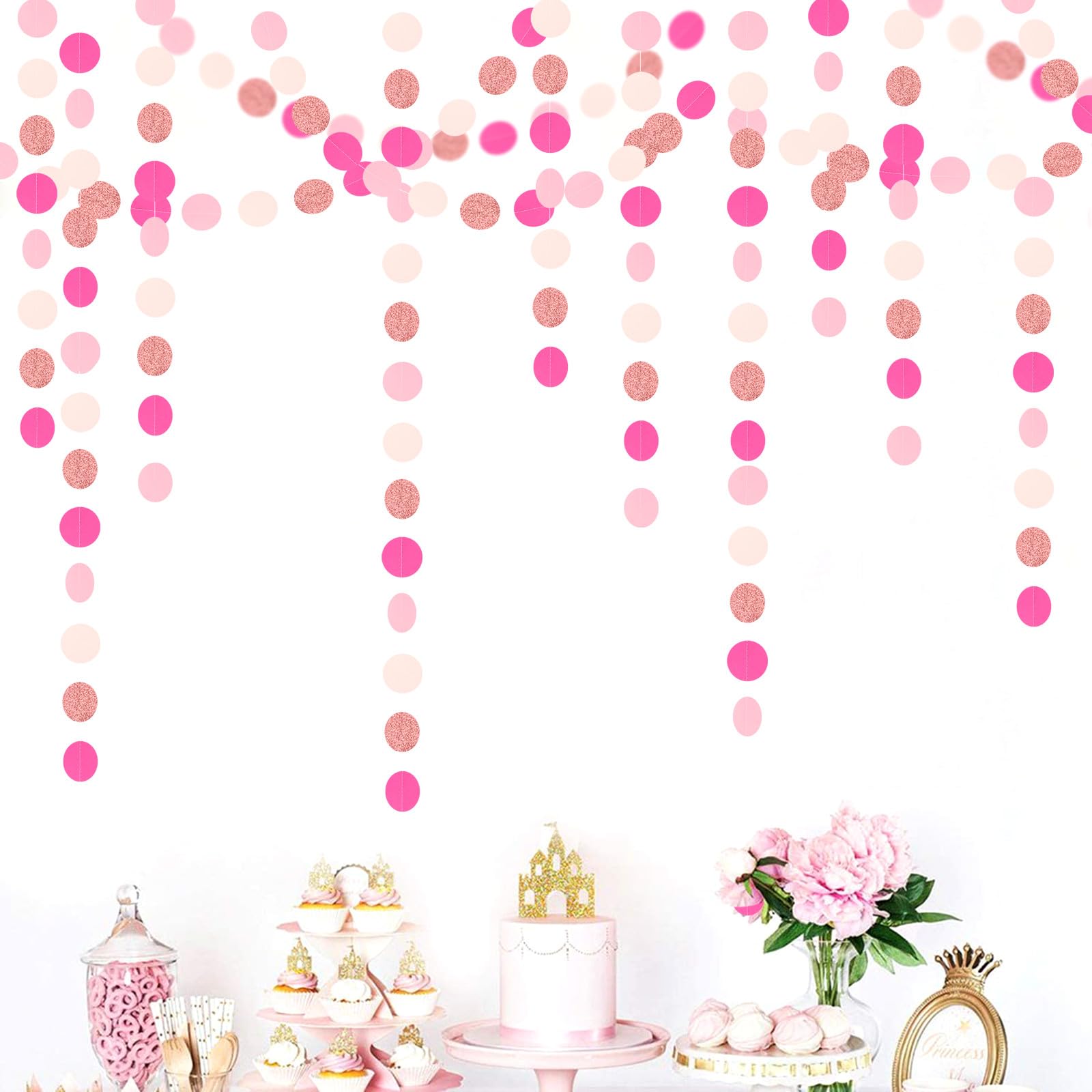 Guirlande Déco Fête Rose Et Blanc - 12 M De Longueur - Pour Anniversaire, Mariage, EVJF