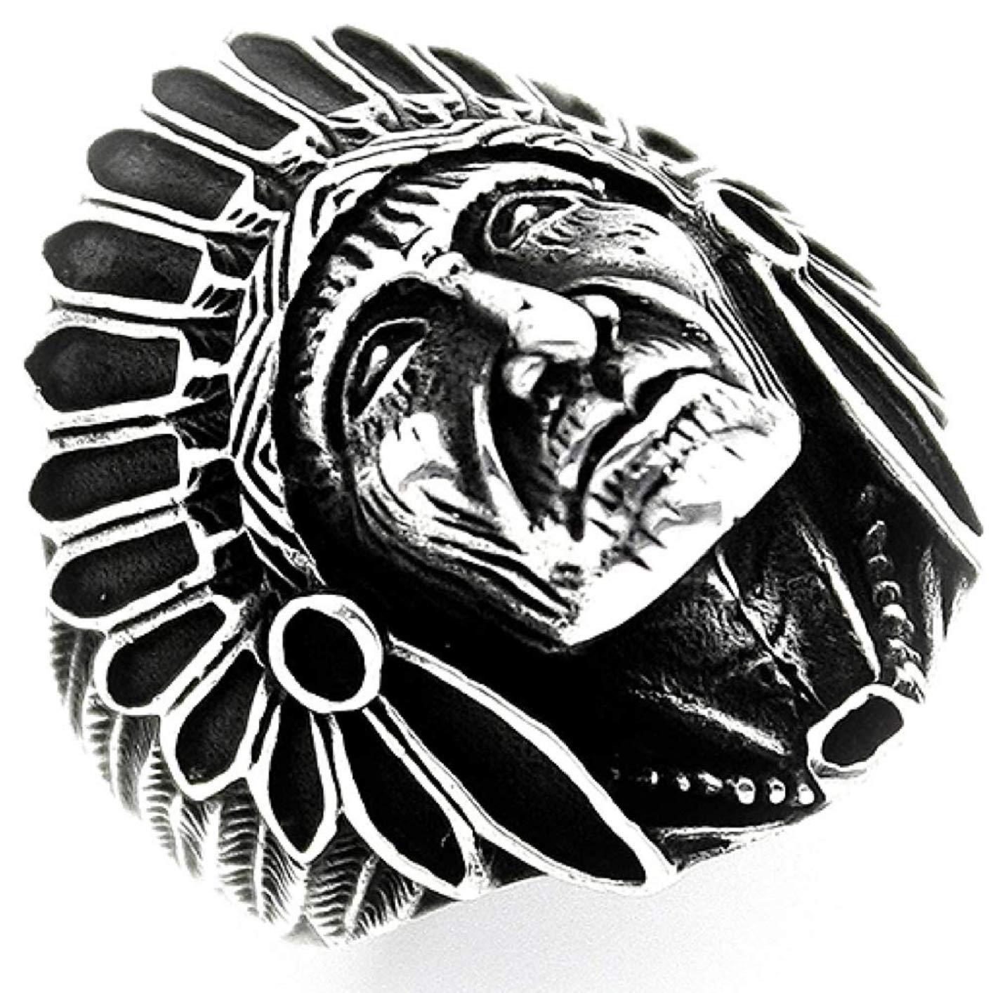 Indian Chief Ring for Men, Native American Indian Head Rings