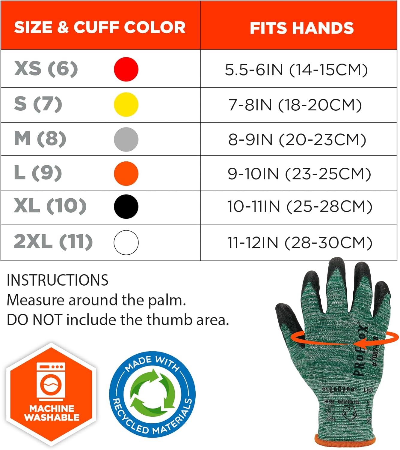 Ergodyne ProFlex 7002-ECO Work Glove, Recycled PU Coated Palms Gloves, Post Consumer Materials, 15 gauge, 12-Pack